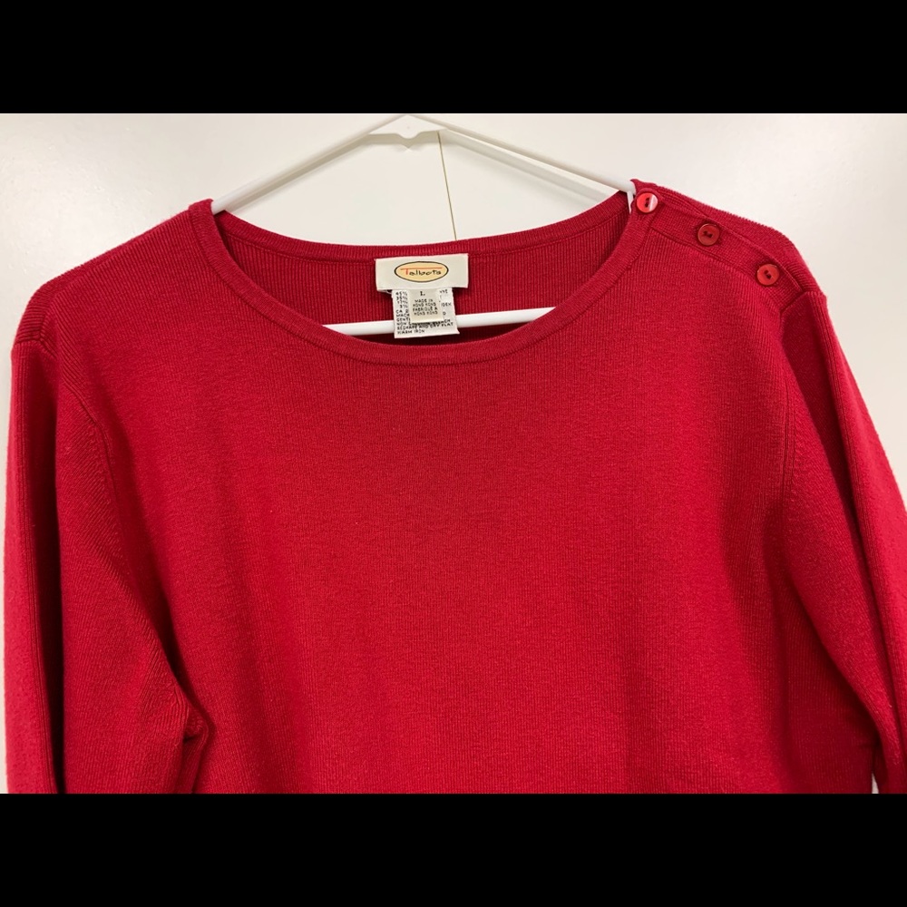 Talbots Long Sleeve Red Crew Neck Sweater w/ Buttons at Shoulder - sz L